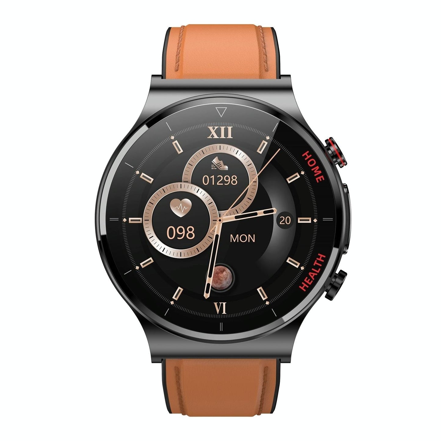 1.32 Inch Screen Leather Watch Strap Smart Health Watch Supports Body Temperature Monitoring Ecg Monitoring Blood Pressure - Brown