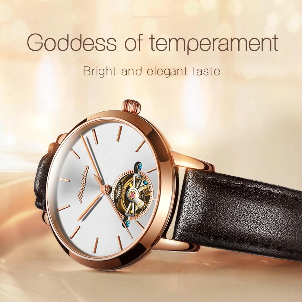 Waterproof Automatic Mechanical Watch for Women with Simple Hollow Design - Black Steel Strip