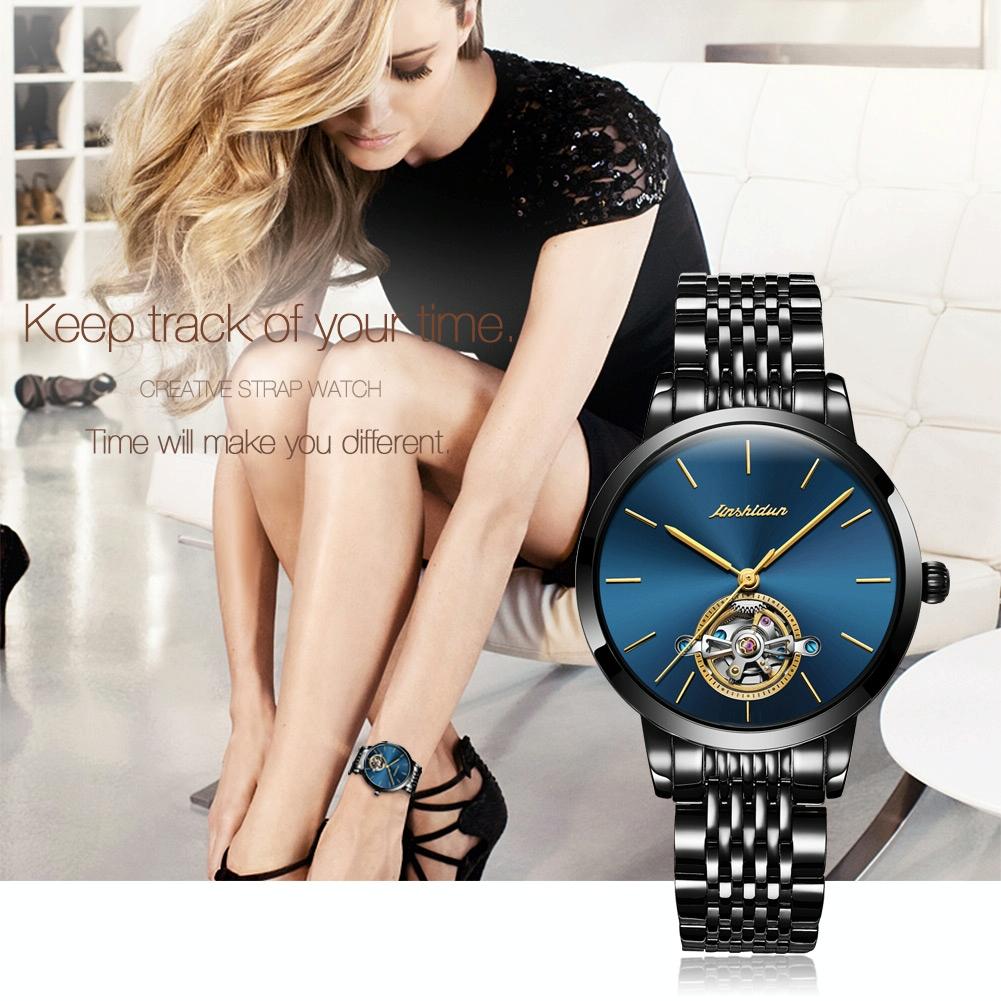 Waterproof Automatic Mechanical Watch for Women with Simple Hollow Design - Rose Gold Steel Strip White