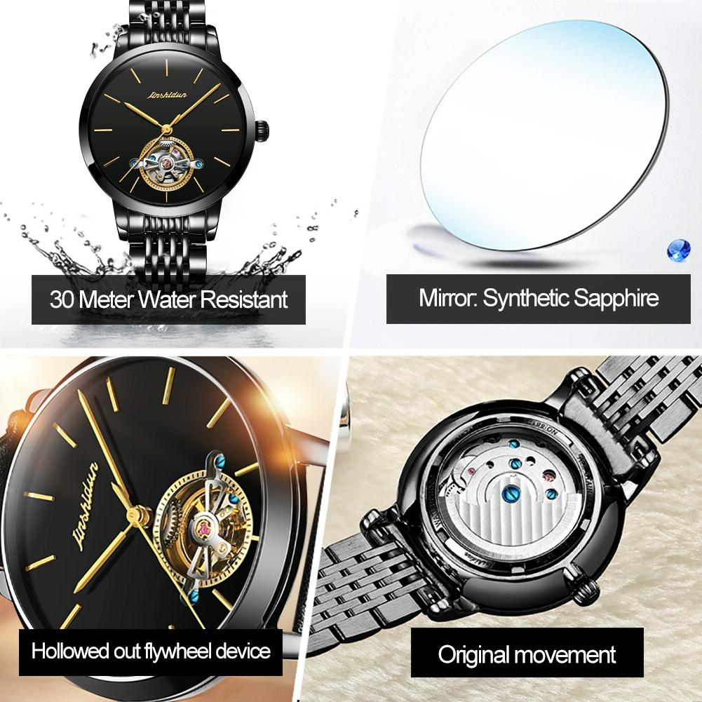 Waterproof Automatic Mechanical Watch for Women with Simple Hollow Design - Rose Gold Steel Strip White